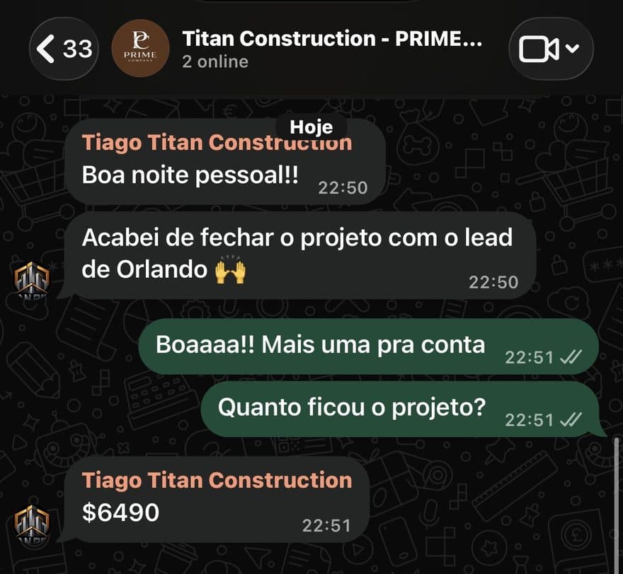 Titan Ridge Construction fechando um projeto de US$ 6.490 com um lead de Orlando